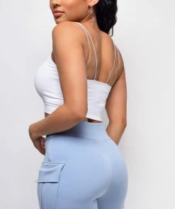 Emprada Jaye White Seamless Spaghetti Strap Ribbed Bottom Brami Tops