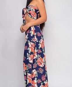 Emprada Maira Blue Coral Floral Front Tie Crop Top & Pants Set 7 Emprada Maira Blue Coral Floral Front Tie Crop Top & Pants Set