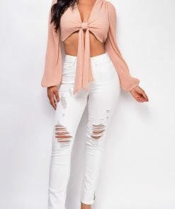 Emprada Giada Pink Front Tie Crop Top Tops 7 Emprada Giada Pink Front Tie Crop Top Tops