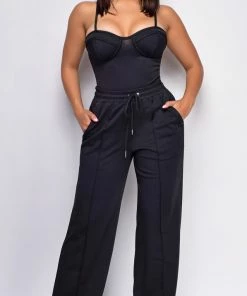 Emprada Sets Madely Black Bustier Wide Leg Pants Set