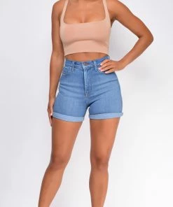 Emprada Bottoms Chase Blue High Rise Cuffed Hem Shorts