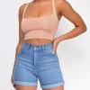 Emprada Bottoms Chase Blue High Rise Cuffed Hem Shorts