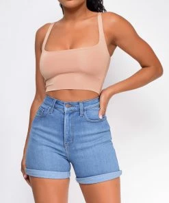 Emprada Bottoms Chase Blue High Rise Cuffed Hem Shorts