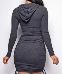 Emprada Only Gets Better Gray Ruched Hoodie Dress Dresses