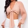 Emprada Giada Pink Front Tie Crop Top Tops