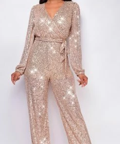 Emprada Zaneta Rose Gold Sequin Jumpsuit Jumpsuits & Rompers
