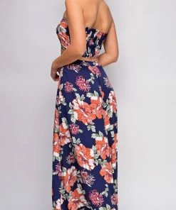 Emprada Maira Blue Coral Floral Front Tie Crop Top & Pants Set 9 Emprada Maira Blue Coral Floral Front Tie Crop Top & Pants Set