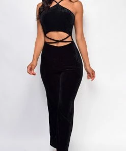 Emprada Velvet Dresses Kennedy Black Velvet Jumpsuit