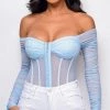 Emprada Tops Vieve Blue Mesh Corset Bodysuit