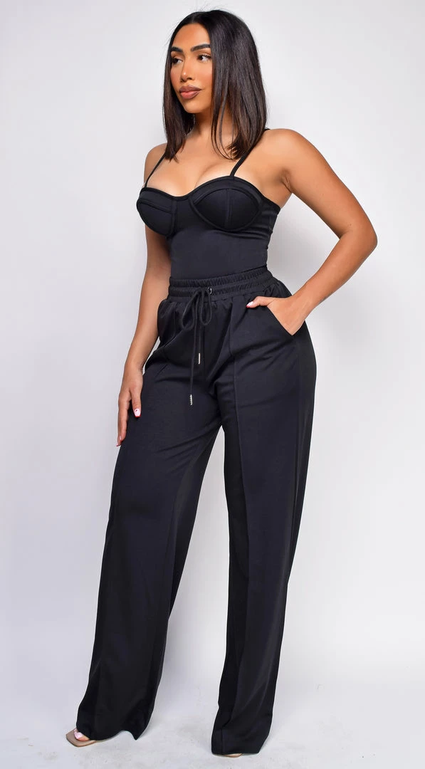 Emprada Sets Madely Black Bustier Wide Leg Pants Set 3 Emprada Sets Madely Black Bustier Wide Leg Pants Set