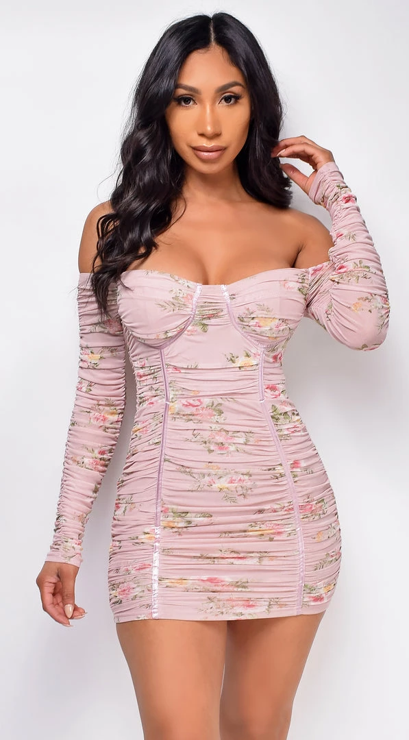 Emprada Dresses Manali Pink Floral Print Ruched Dress 1 Emprada Dresses Manali Pink Floral Print Ruched Dress