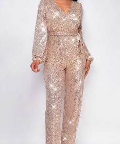Emprada Zaneta Rose Gold Sequin Jumpsuit Jumpsuits & Rompers