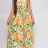 Emprada Delos Yellow Floral Tie Back Waist Midi Dress Dresses