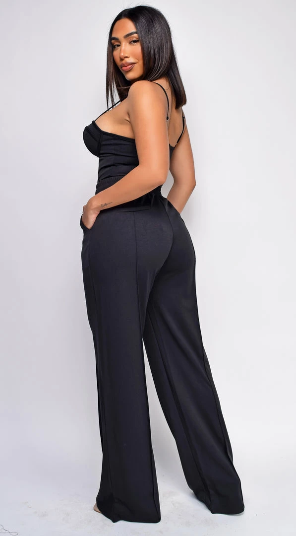 Emprada Sets Madely Black Bustier Wide Leg Pants Set 2 Emprada Sets Madely Black Bustier Wide Leg Pants Set