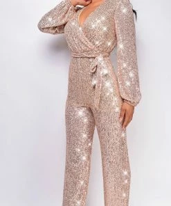 Emprada Zaneta Rose Gold Sequin Jumpsuit Jumpsuits & Rompers