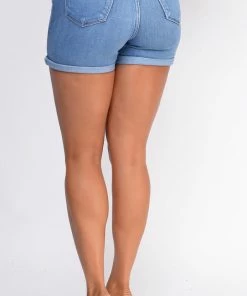 Emprada Bottoms Chase Blue High Rise Cuffed Hem Shorts