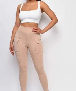 Emprada Dia Beige Khaki Cargo Pocket Leggings Bottoms