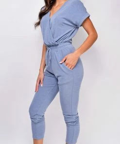Emprada Celia Blue Surplice Jumpsuit