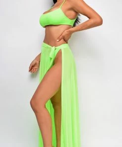 Emprada Skyros Neon Green Mesh Maxi Wrap Cover-up Skirt