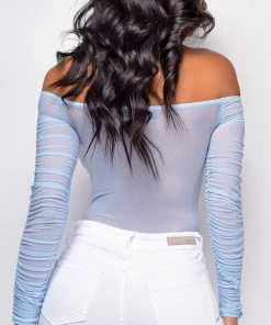 Emprada Tops Vieve Blue Mesh Corset Bodysuit