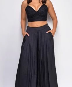 Emprada Paris Black Pleated Wide Leg Pants