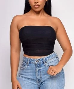 Emprada Araminta Black Bandeau Mesh Corset Top Tops