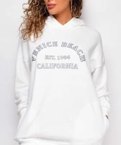 Emprada Dresses Venice Beach White Hoodie Sweater Dress