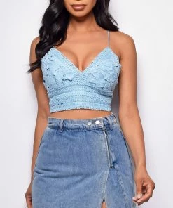 Emprada Tops What It Takes Blue Crochet Lace Crop Top