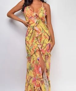 Emprada Stella Yellow Floral Print Maxi Dress Dresses