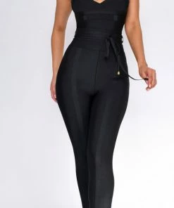 Emprada Elmirah Black Waist Cinching Bandage Jumpsuit Jumpsuits & Rompers