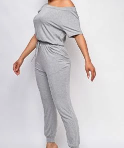 Emprada Downtown Grey Off Shoulder Jumpsuit Loungewear