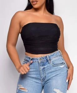 Emprada Araminta Black Bandeau Mesh Corset Top Tops