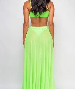 Emprada Skyros Neon Green Mesh Maxi Wrap Cover-up Skirt 5 Emprada Skyros Neon Green Mesh Maxi Wrap Cover-up Skirt