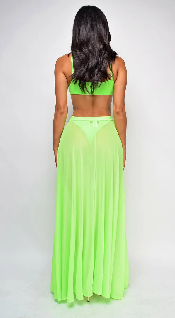 Emprada Skyros Neon Green Mesh Maxi Wrap Cover-up Skirt 3 Emprada Skyros Neon Green Mesh Maxi Wrap Cover-up Skirt