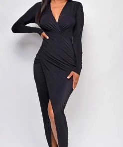 Emprada Luciana Black Wrap Long Sleeve Maxi Dress 5 Emprada Luciana Black Wrap Long Sleeve Maxi Dress
