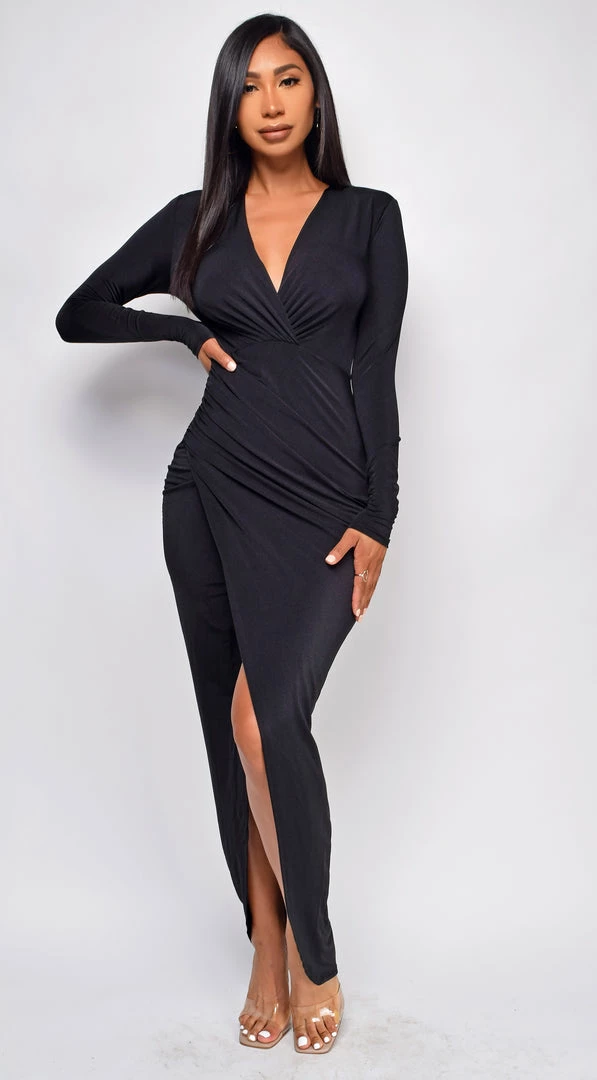 Emprada Luciana Black Wrap Long Sleeve Maxi Dress 2 Emprada Luciana Black Wrap Long Sleeve Maxi Dress