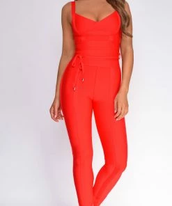 Emprada Jumpsuits & Rompers Elmirah Red Waist Cinching Bandage Jumpsuit