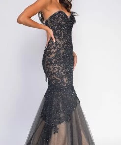Emprada Miabella Black Nude Strapless Mermaid Gown