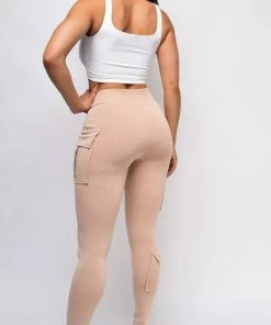 Emprada Dia Beige Khaki Cargo Pocket Leggings Bottoms