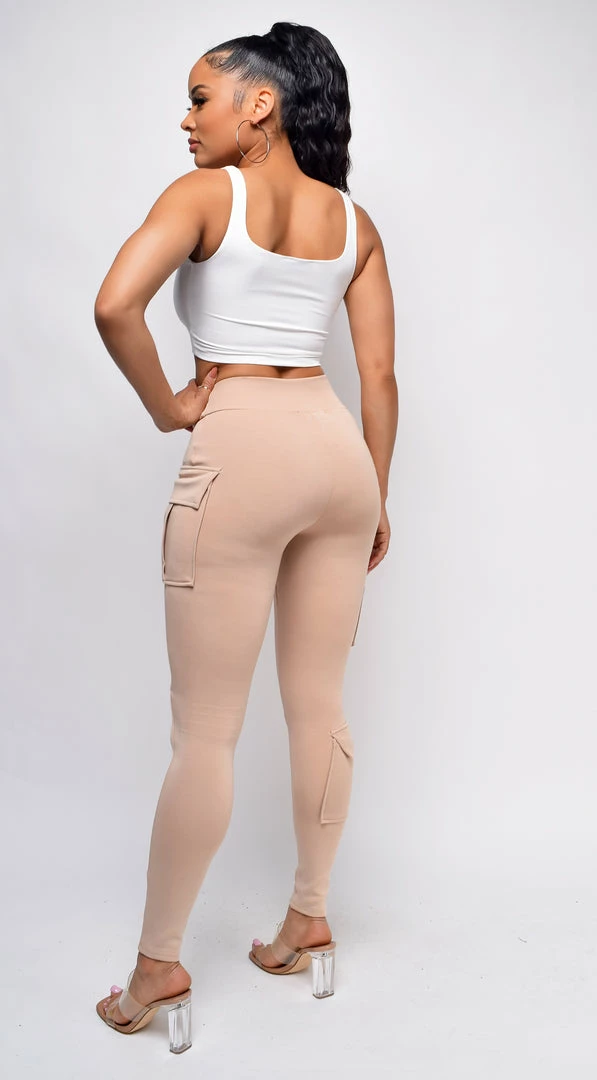Emprada Dia Beige Khaki Cargo Pocket Leggings Bottoms 2 Emprada Dia Beige Khaki Cargo Pocket Leggings Bottoms