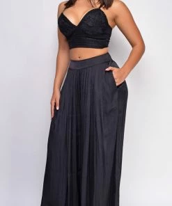 Emprada Paris Black Pleated Wide Leg Pants