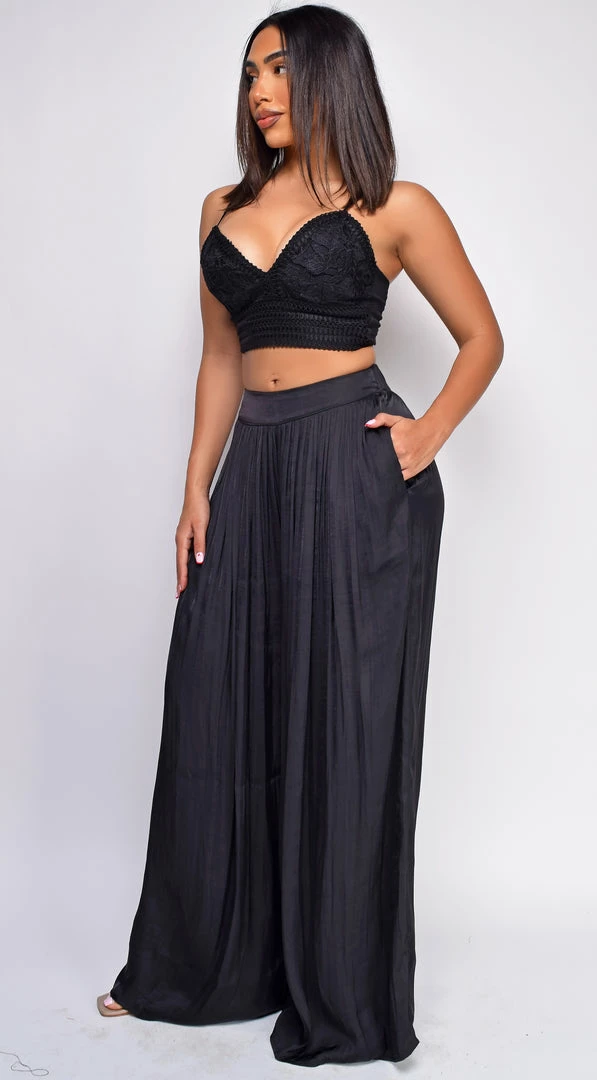 Emprada Paris Black Pleated Wide Leg Pants 2 Emprada Paris Black Pleated Wide Leg Pants