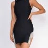 Emprada Chantel Black Sleeveless High Neck Crystal Bandage Dress Dresses