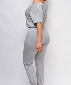 Emprada Downtown Grey Off Shoulder Jumpsuit Loungewear