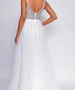 Emprada Dresses Kara Off White Silver Beaded Flyaway Skirt Gown