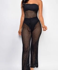 Emprada Jumpsuits & Rompers Charvi Black Crochet Cover Up Jumpsuit