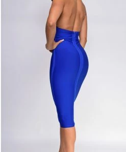 Emprada Chantelle Royal Blue Blue Cinch Waist Halter Neck Bandage Dress 5 Emprada Chantelle Royal Blue Blue Cinch Waist Halter Neck Bandage Dress