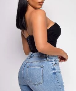 Emprada Araminta Black Bandeau Mesh Corset Top Tops