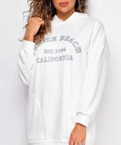 Emprada Dresses Venice Beach White Hoodie Sweater Dress