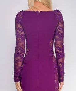 Emprada Vivi Purple Lace Long Sleeve Midi Dress